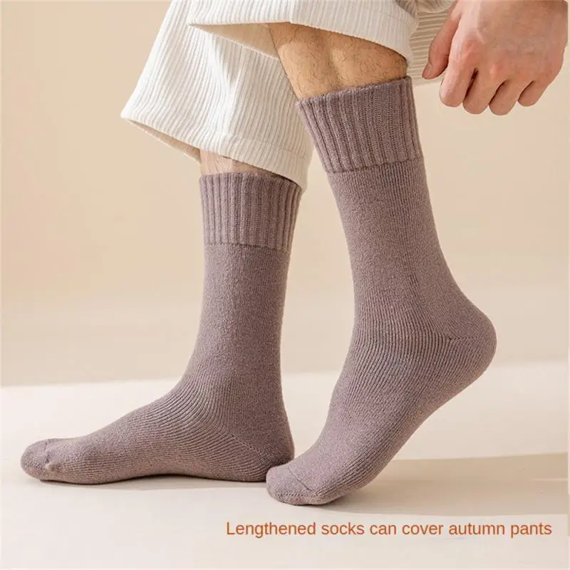 Autumn Winter Fleece Thick Warm Socks For Women Men Casual Solid Color Home Floor Crew Tube Socks Against Cold Snow Terry Socks