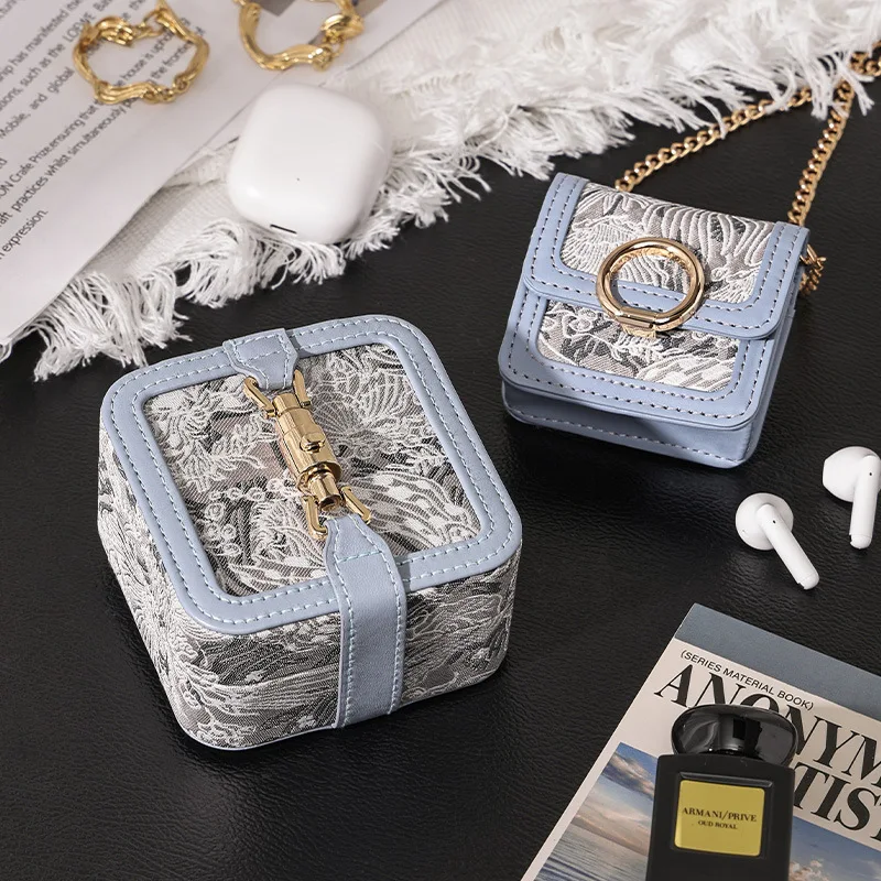 صندوق مجوهرات مطرز، حقيبة تنظيم مجوهرات الأزهار مع رباط، صندوق تخزين هدايا محمول لخاتم أقراط القلادة