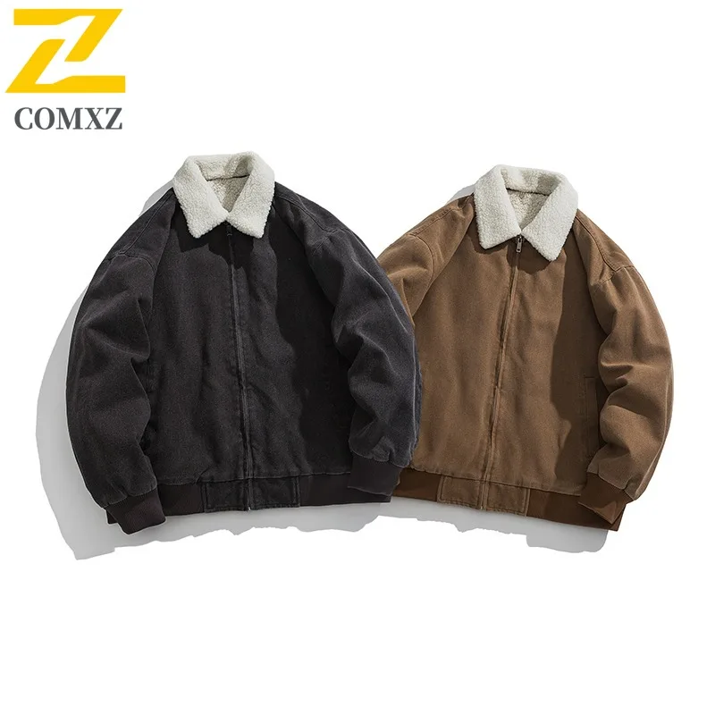 

COMXZ Мужская стеганая куртка в корейском стиле, модная однотонная зимняя куртка с меховым воротником для кемпинга, утолщенная стеганая куртка высокого качества