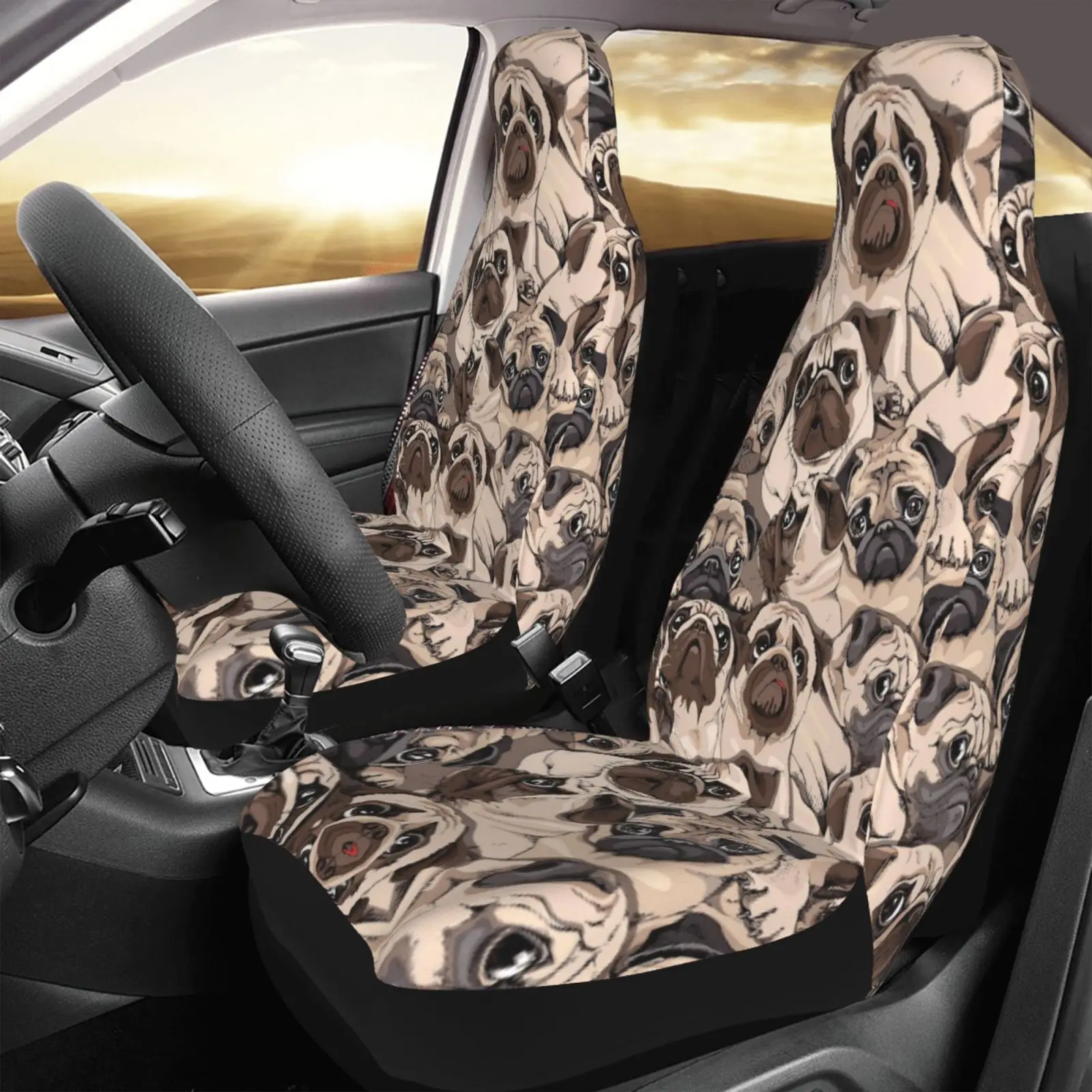 Cute Parrot Dog Pattern Car Seat Cover Protection Kit - 2 Pieces Easy To Remove and Anti-slip Car Accessories