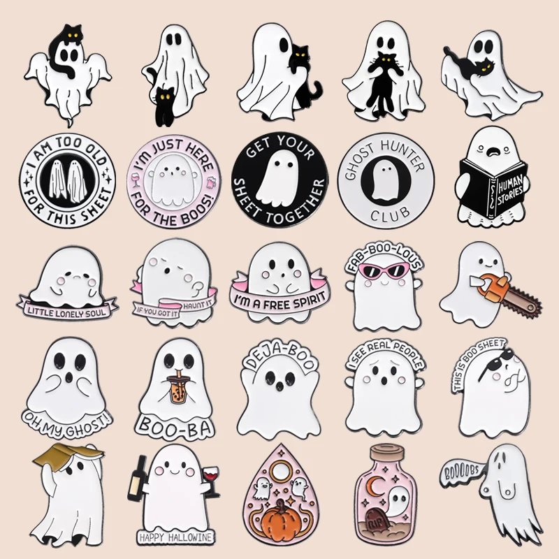 

Ghost Skull Club Enamel Pin Scary Dark Cat Saw Ghost Grave Metal Badge Punk Lapel Brooch Jewelry Happy Halloween Gift For Friend