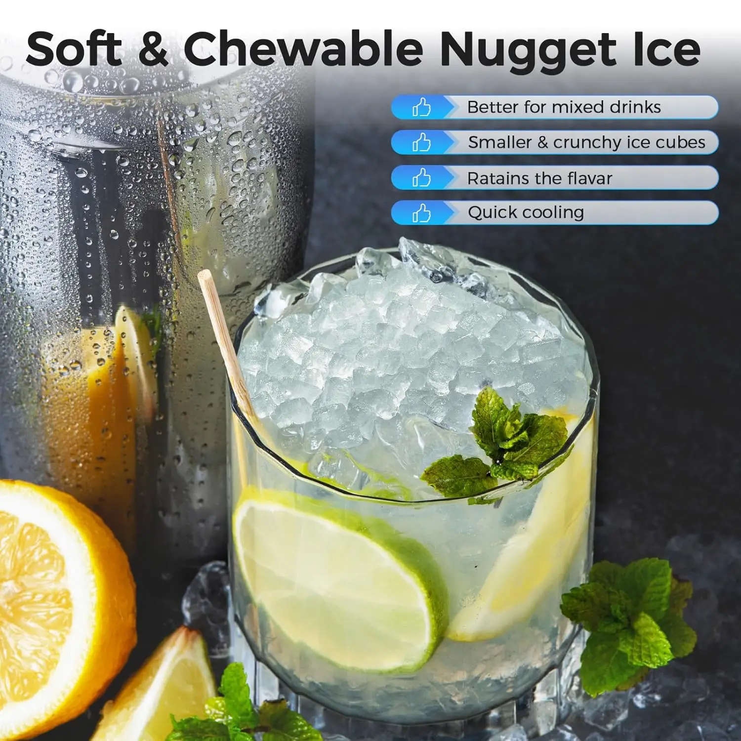 Nugget Ice Maker Arbeits platte, tragbare Kiesel eismaschine mit weichem Kaueis, 24 Std., One click-Betrieb, Selbst reinigung