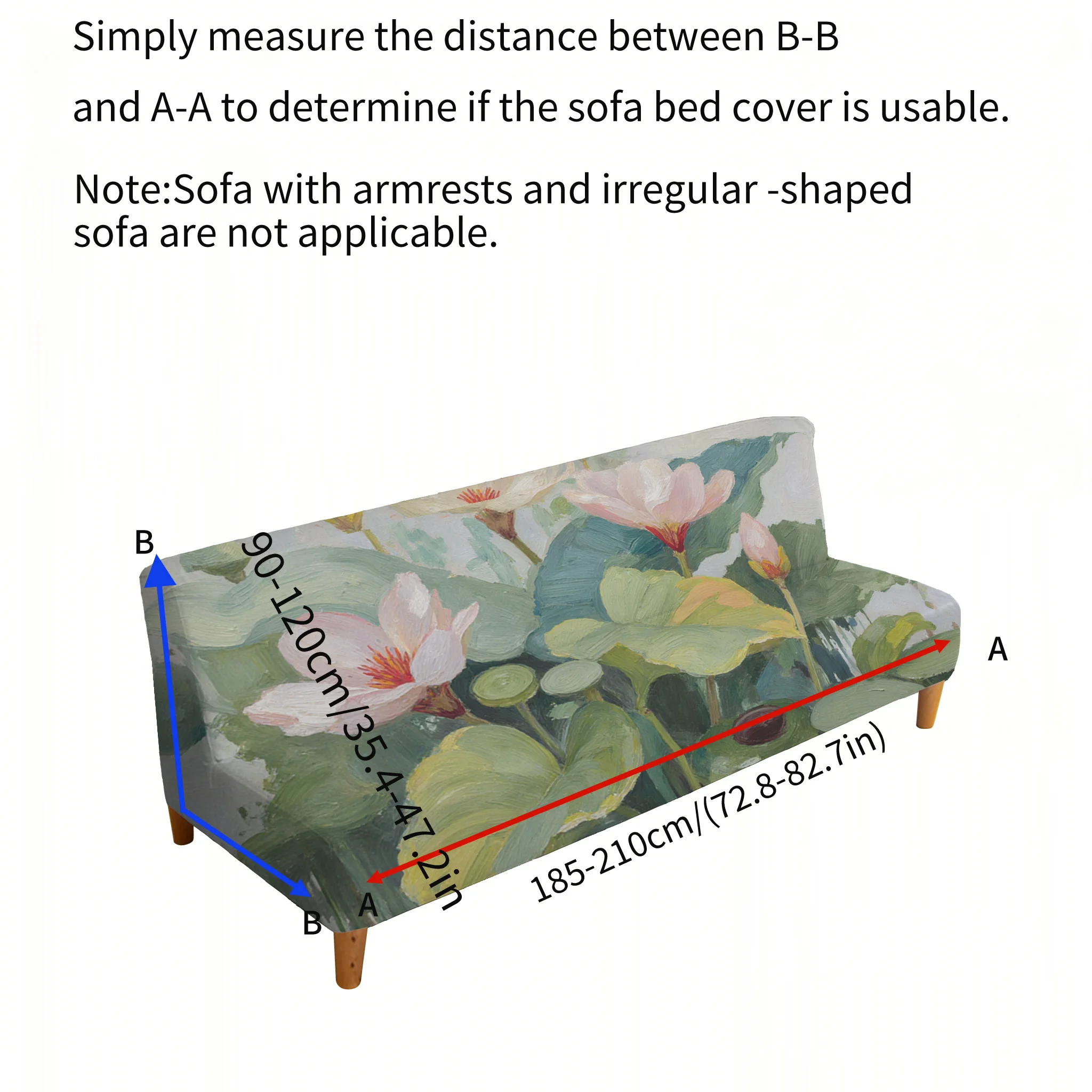 Lotus water lily printed elastic sofa bed cover, living room sofa bed cover, dustproof machine washable sofa bed cover