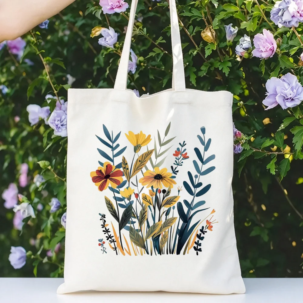 Fresh Wildflower Handbag Casual Women's Bag Weekend Park Picnic Lavender Eco Fabric Shoulder Bag Garden Canvas Bag