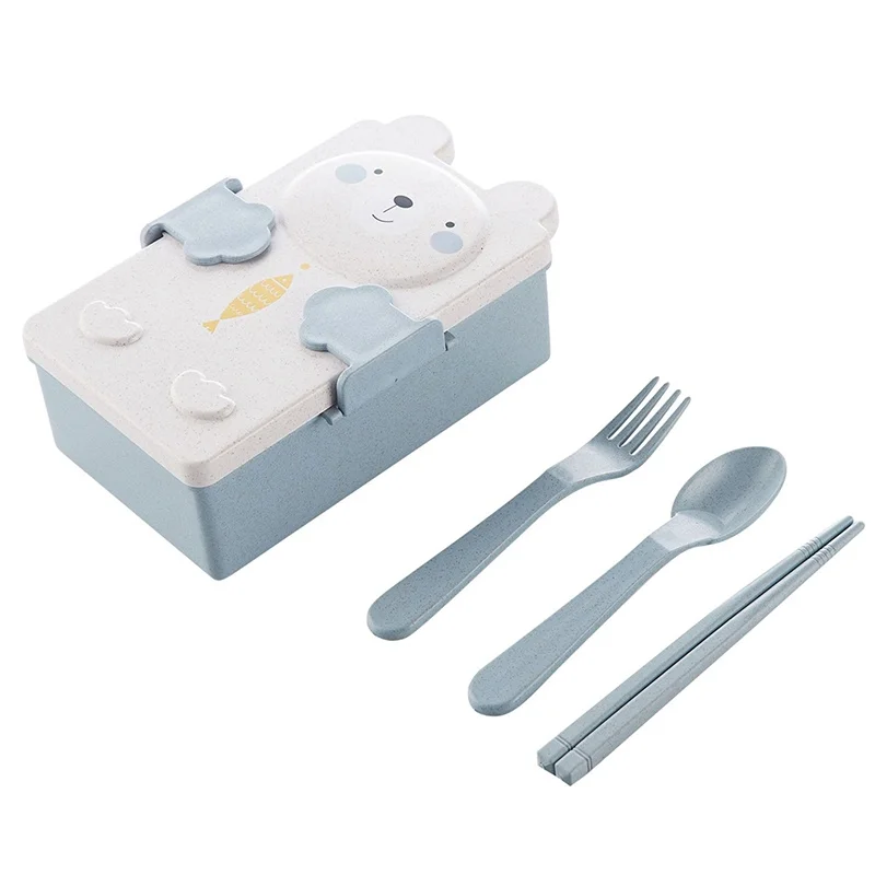 Plastic School Children's Lunch Box with Child Marmit Divide with Cutlery Bear Fork, Spoon and Hashi