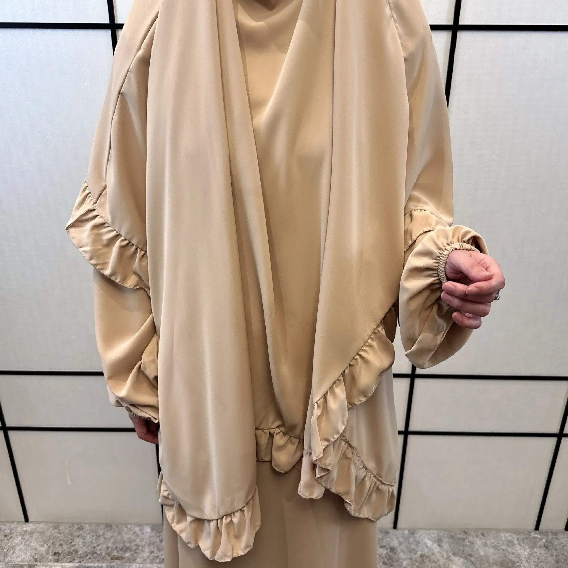 Abaya Khimar Set Muslim Women, Prayer Garment, Ruffles Hijab Scarf, Islamic Clothing, Dubai Turkish Hijabi Robe, Ramadan, Jilbab