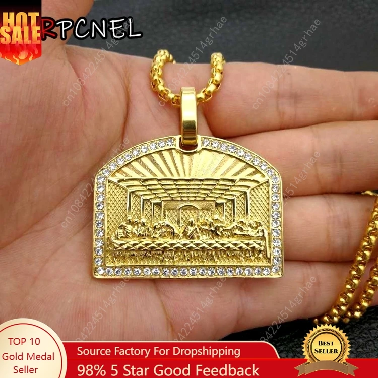 

Hip Hop last dinner Pendant Necklace with zircon Door modeling 316L Stainless Steel biker Punk Rock Male party Vogue Jewelry