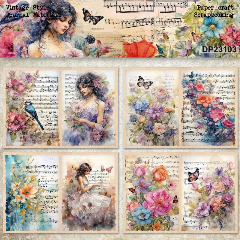 KLJUYP 8sheets A5 size Flower Fairy Scrapbooking patterned paper Fancy Card Pack Light weight Craft Paper Card