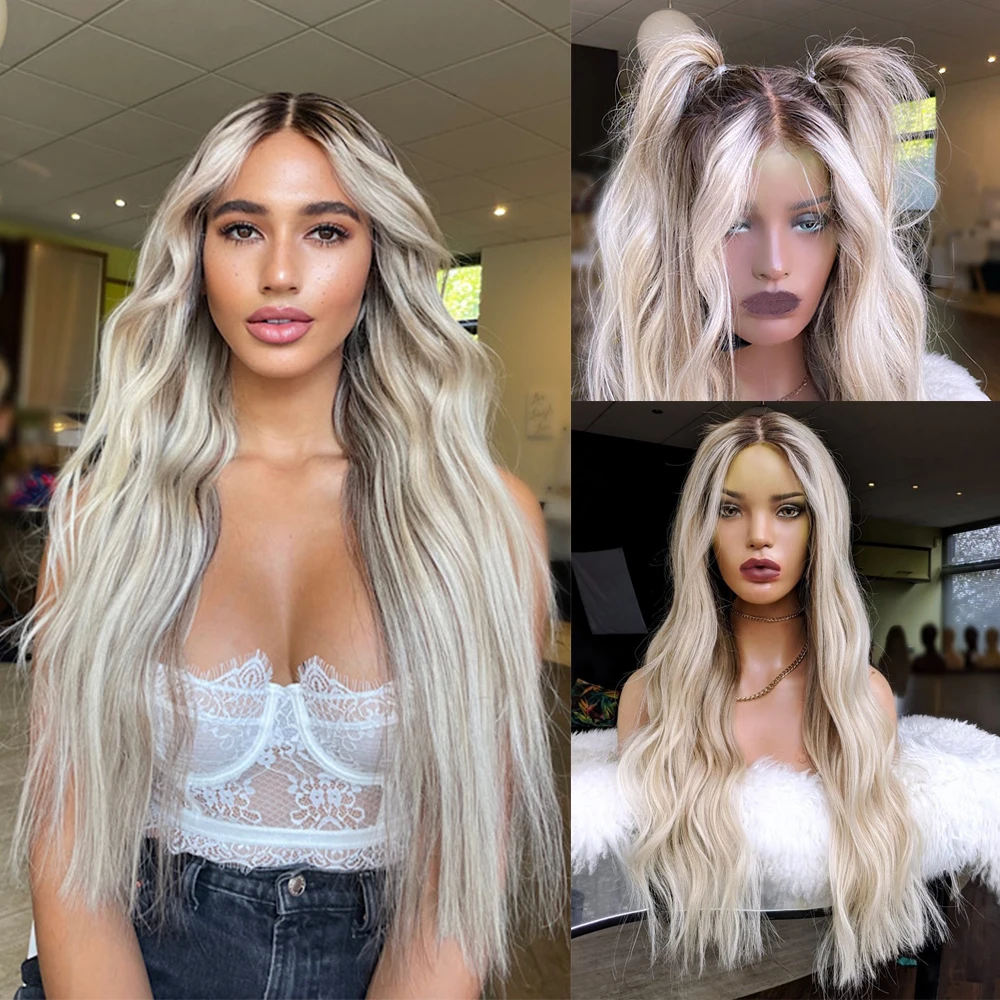 100% Brazilian Vrigin Hair Luxury Creamy Blonde Ash Highlights Full Lace Wig Long Loose Wave Lace Front Wig 13x6 Glueless Wig