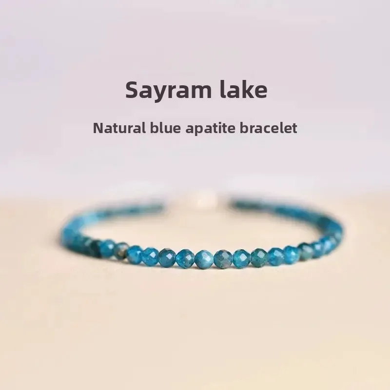 Natural Blue Crystal Blue Phosphor Gray Faceted Bracelet Semi-precious Stone 3mm Extremely Hand String for Valentine's Day Gift