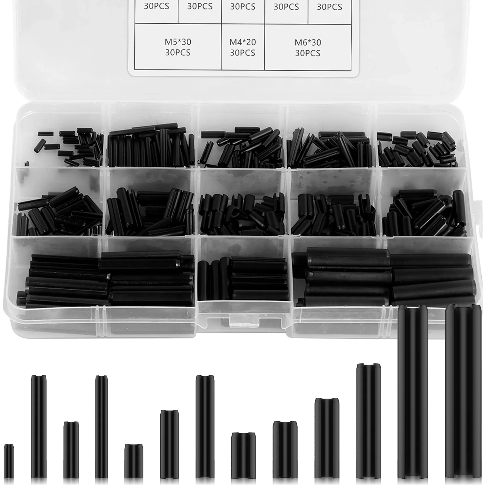 

430 шт., набор рулонных штифтов из углеродистой стали, комплект пружинных штифтов с прорезями, раздельный расширительный штифт, набор креплений для автомобилей, грузовиков, бытовой техники