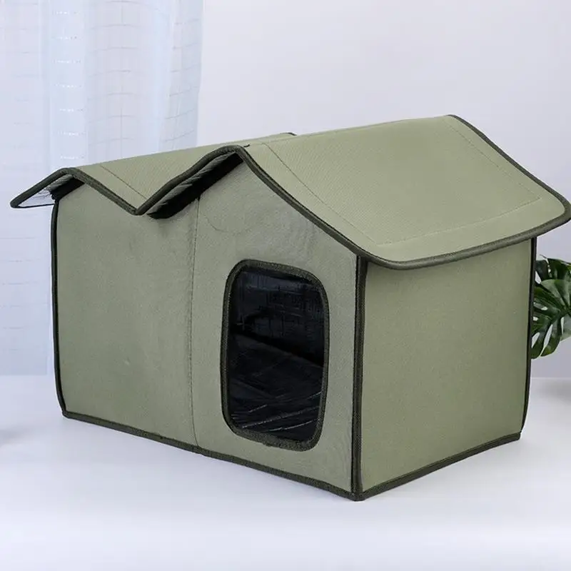 

Winter Cat House Removable Outdoor Puppy Shelter Waterproof Pet House with Transparent Door Insulated Feral Cat Cave Pet Nest