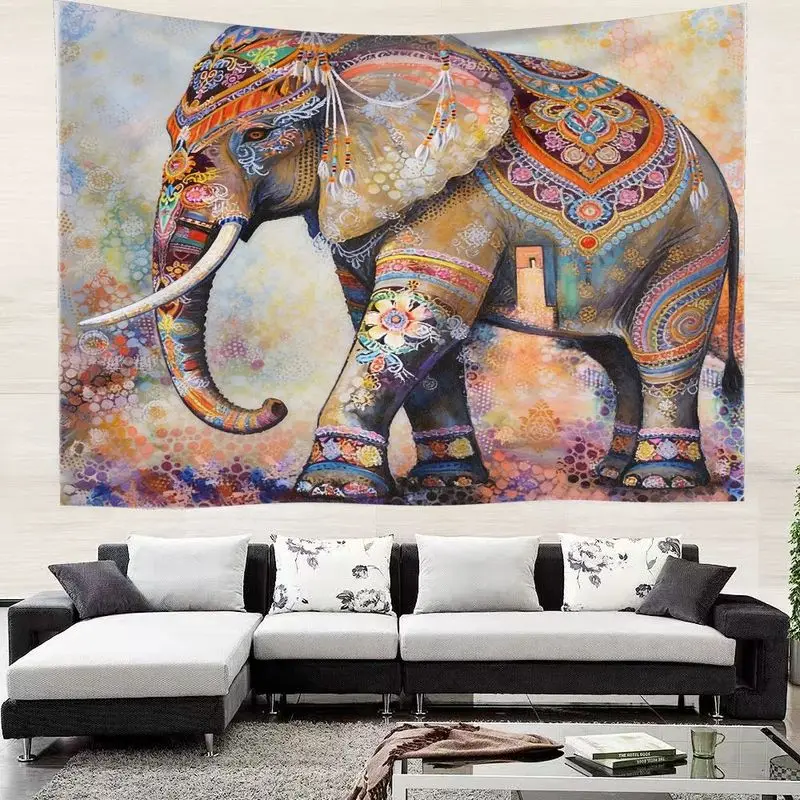 VIKAMA Bohemian Colorful Ornate Elephant Galaxy Tapestry, Night Sky Planet Print Wall Decor for Apartment Dorm