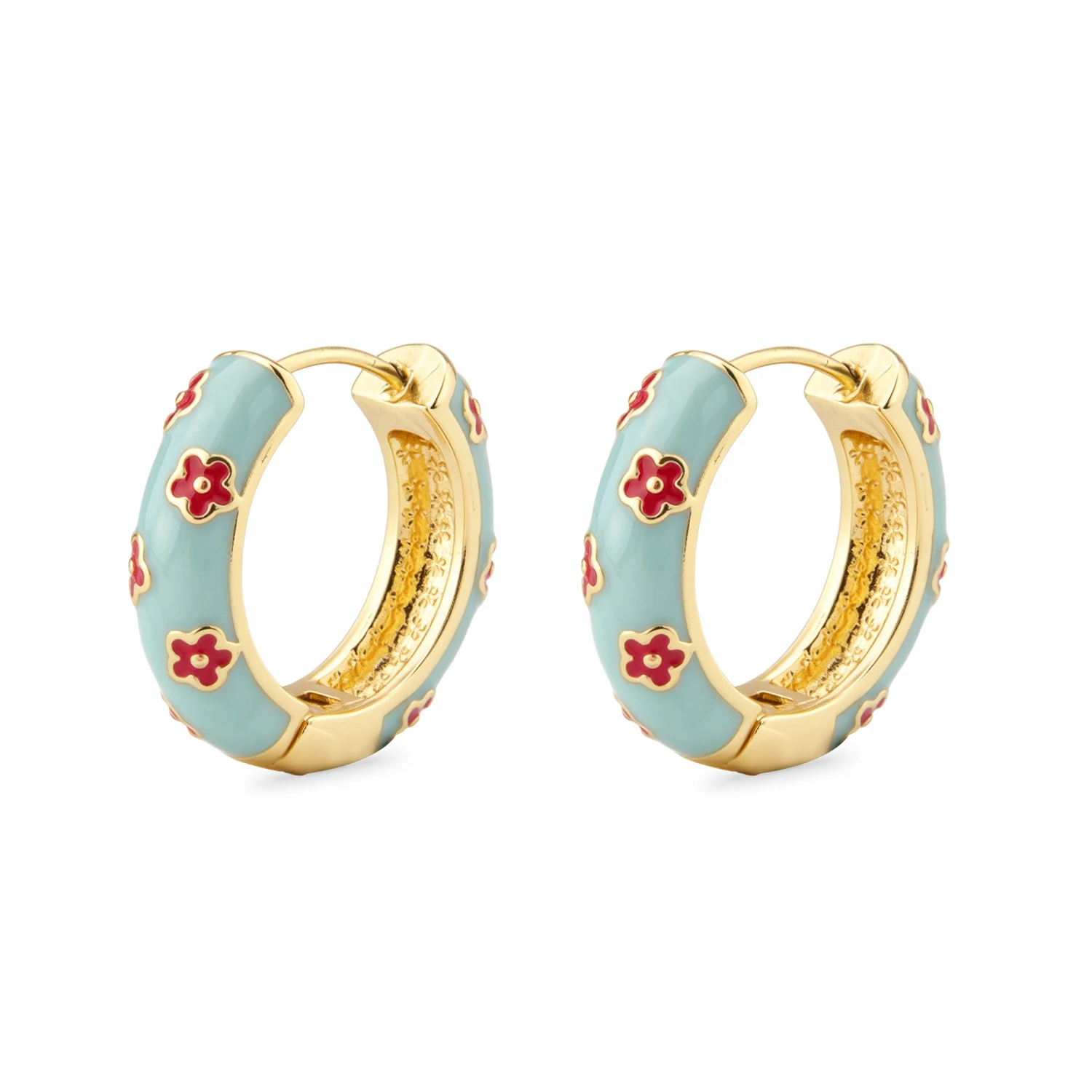 Enamel Round Hoop Earrings Flower Cloisonne Earrings Woman Chinese Women's Earrings Ladies Gifts Bohemian Vaction Beach Beige