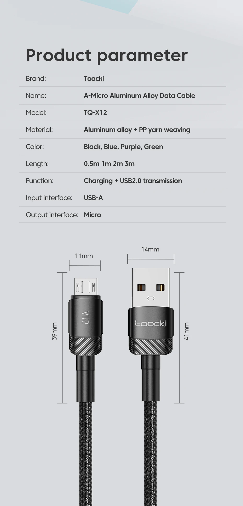 Toocki 2,4A USB-zu-Micro-Kabel für Kopfhörer und Ventilatoren, 1/2/3/5er-Pack, Schnellladung, Handy-Micro-Kabel für Samsung Xiaomi, Datenkabel – Detail 10
