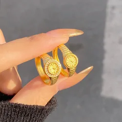 Zircon Mini Watch Ring For Women Gold Color Stainless Steel Adjustable 520 Watch Ring Wedding Aesthetic Jewelry Gift bague femme