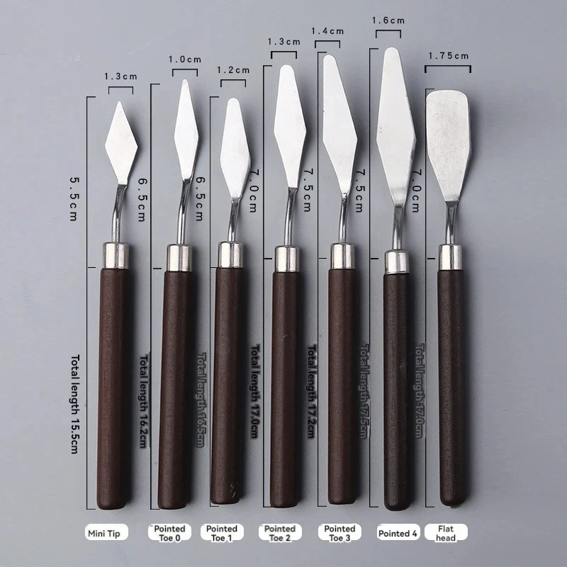 Art Oil Painting Scraper Wooden Flat Head Stainless Steel Pick Knife Gouache Paint Pointed Color Mixing Spatula