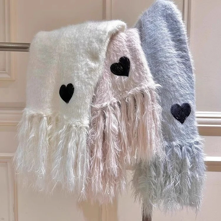 

Japanese Sweet Cute Soft Imitation Mink Scarf Soft Girl Skin-friendly Handmade Tassel Long Autumn and Winter Warm Scarf Women