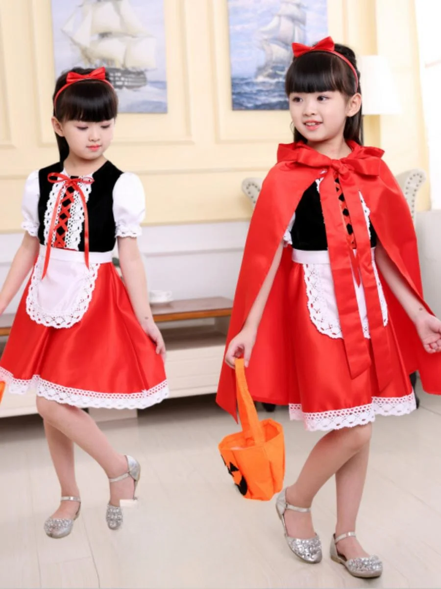 زي تنكري للأطفال على شكل أميرة الهالوين، ملابس تنكرية للفتيات الصغيرات على شكل ليلى والذئب، ملابس أداء للنساء البالغات #4