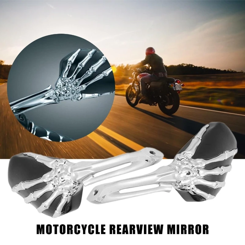 1Pair Universal Motorcycle Skull Hand Mirrors Motorbike Rearview Mirrors For Honda/kawasaki/Suzuki/Yamaha/Victory