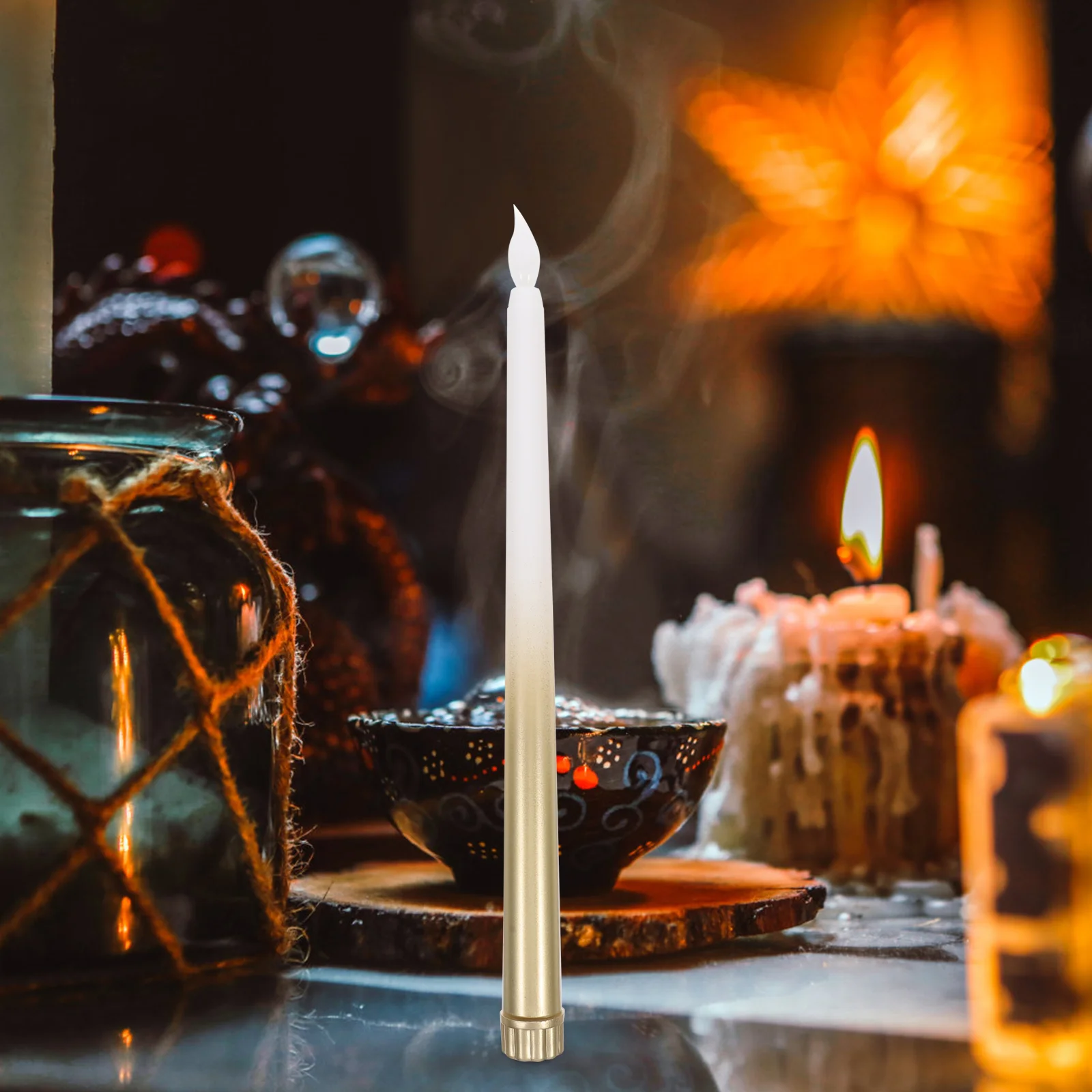 Decoração de luz LED velas cintilação piscando castiçais brancos cônicos sem chama