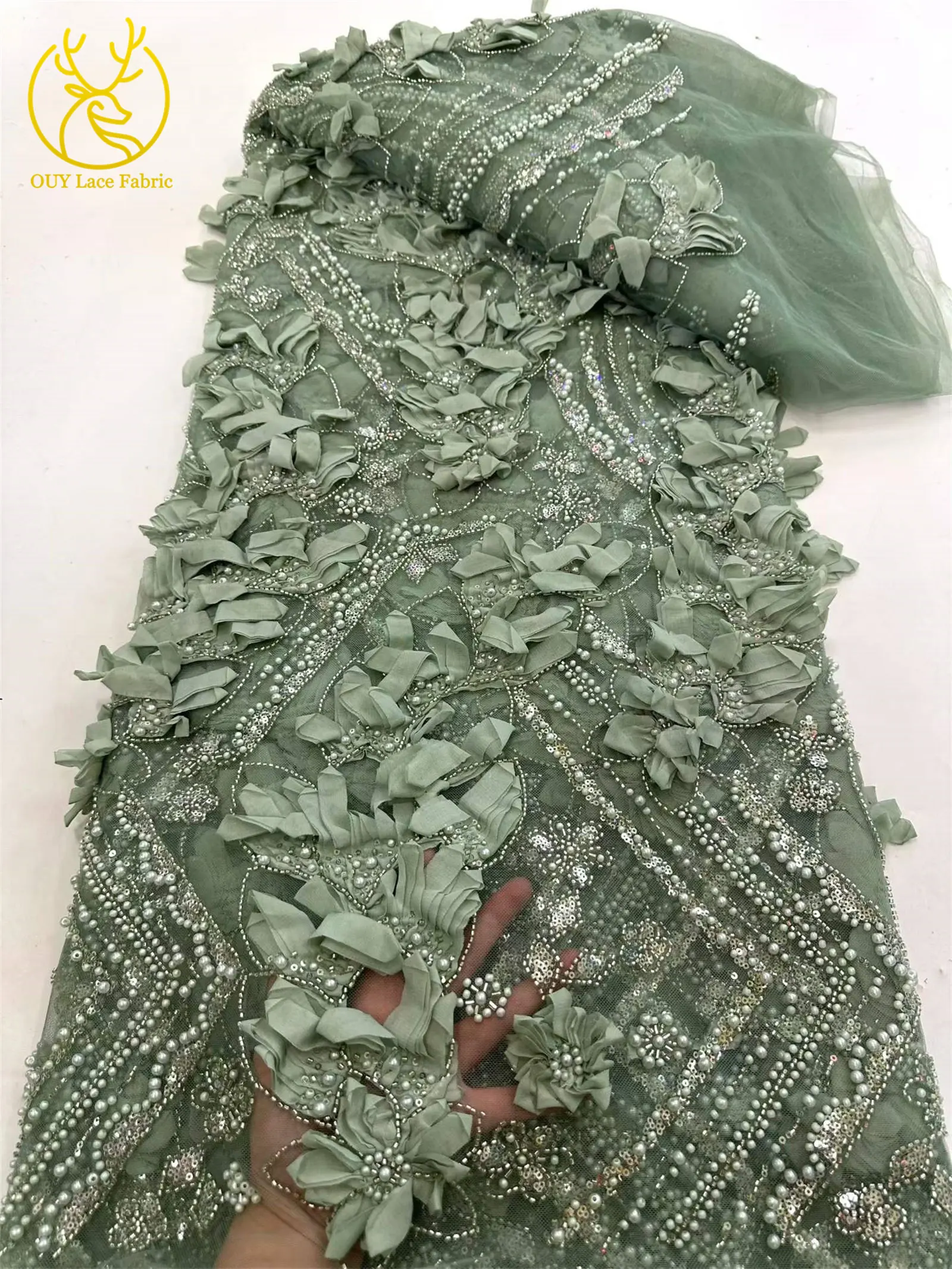 3D Nigerianischer Mesh-Tüll-Spitzenstoff 2026 Hochwertiger Afrikanischer Pailletten-Perlen-Spitzenstoff für Damen-Abendkleider zum Nähen – Detail 16