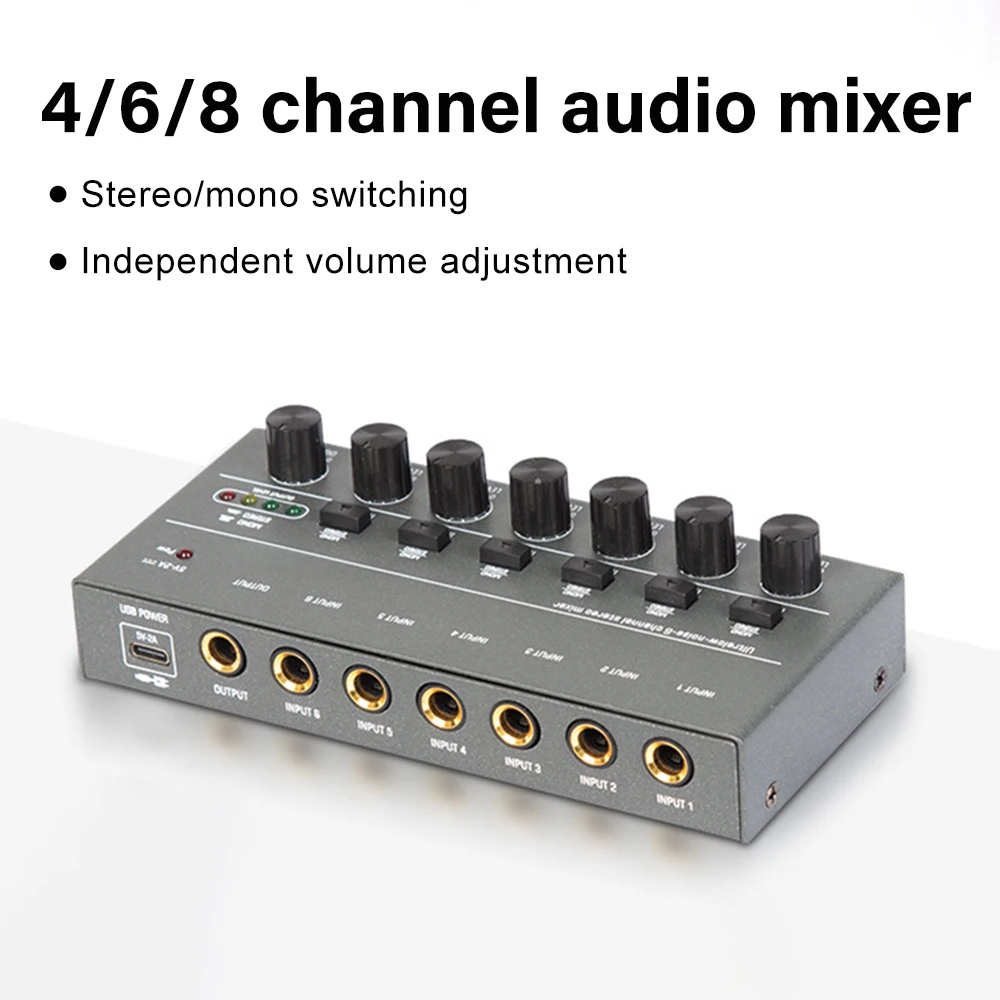 Upgraded DX400/600/800 Ultra Low Noise 4/6/8 Channel Line Mixer Mini Sound Mixer Power Supply DC5V Easy Operation Audios Mixer