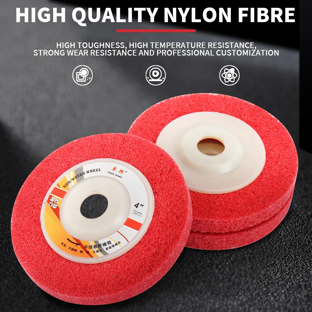 2pcs 100mm Nylon Fiber Wheel Grinding Pad Angle Grinder NonWoven Sanding Disc For Metals Wood Crafts Polishing Cheaning