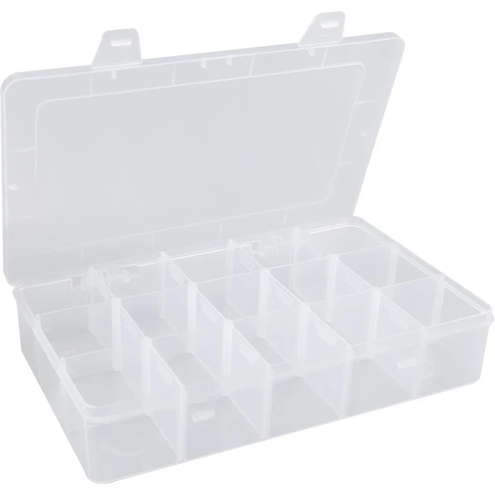 

Plastic Organizer Box, with Dividers, Bead Organizer, 15 Large Grids, Clear Snack Box