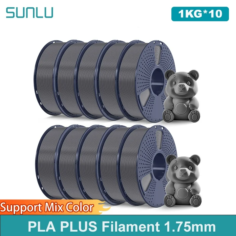

SUNLU 10 кг PLA PLUS/прозрачная нить, катушка 1,75 мм, 1000 г (2,2 фунта), высокая прочность, аккуратно намотанная нить, подходит для большинства принтеров FDM