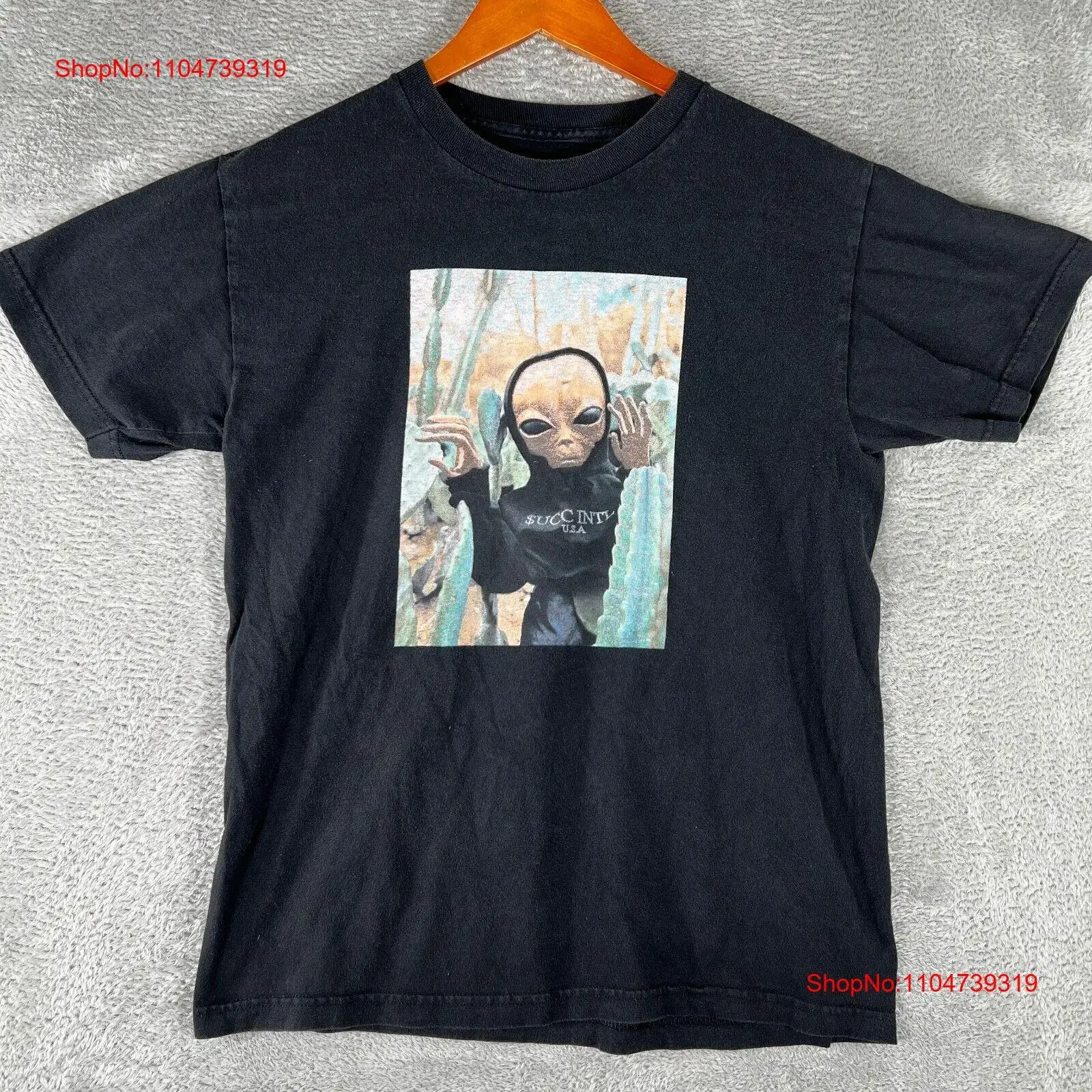 Succ Alien camiseta para hombre mediano negro divertido Lil Mayo vintage lavado streetwear gráfico versátil ligeramente transpirable Unisex
