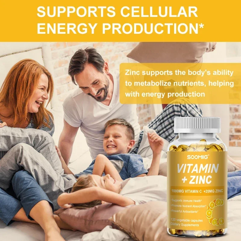 Vitamina C 1000 Mg + Zinco, Sistema Imunológico, Articulações, Suporte da Pele, Saúde Cardietária, Produção de Energia Celular, Colágeno