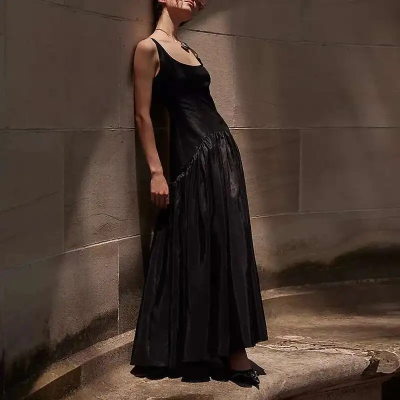 

Женское макси-вечеринка 2024, весеннее сексуальное длинное плиссированное платье с U-образным вырезом и открытой спиной, летние праздничные платья, Vestidos