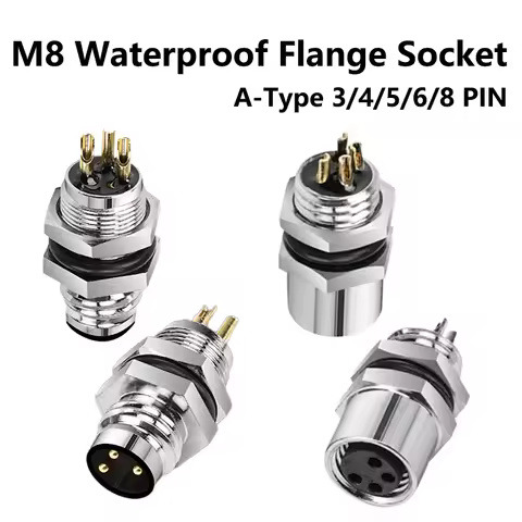 M8 3/4/5/6/8-Core Pin Male Female Sensor Connector Panel Front/Back Mount Screw Threaded Aviation A Type Flange Socket