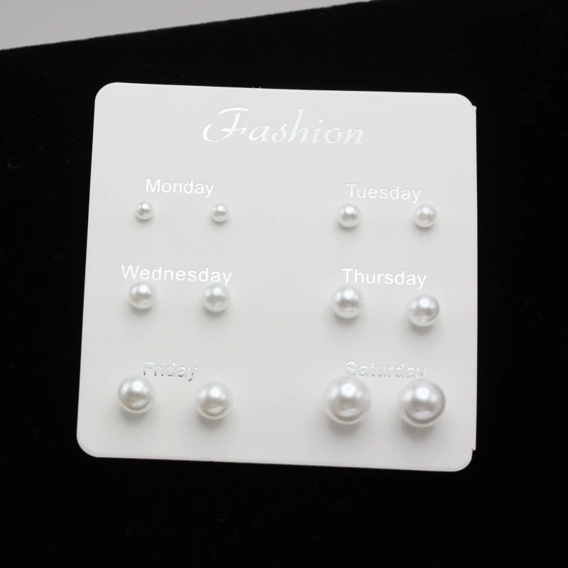 6Pairs/Lot One Week White Imitation Pearl Jewelry Set Stud Earring for Women Classic Romantic Brincos Girl Gift