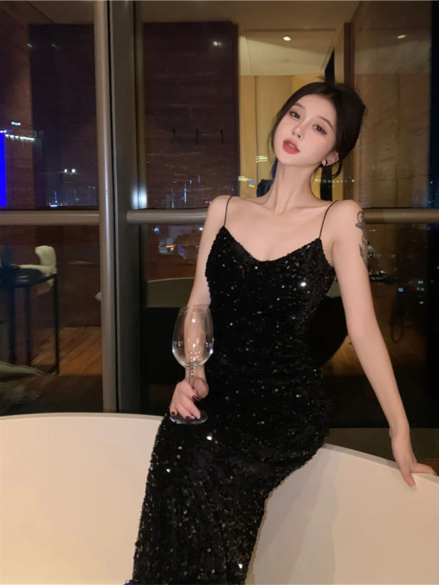 

Сексуальное красное бархатное платье с пайетками и V-образным вырезом, без бретелек, для женщин, приталенное, А-силуэт, миди, с молнией на талии