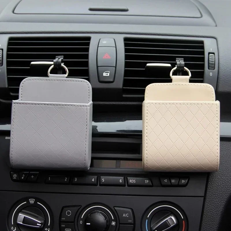 1pc Car Storage Bag Air Vent Dashboard Tidy Hanging Leather Organizer Box Glasses Phone Holder Storage Organizer Car Accessorie