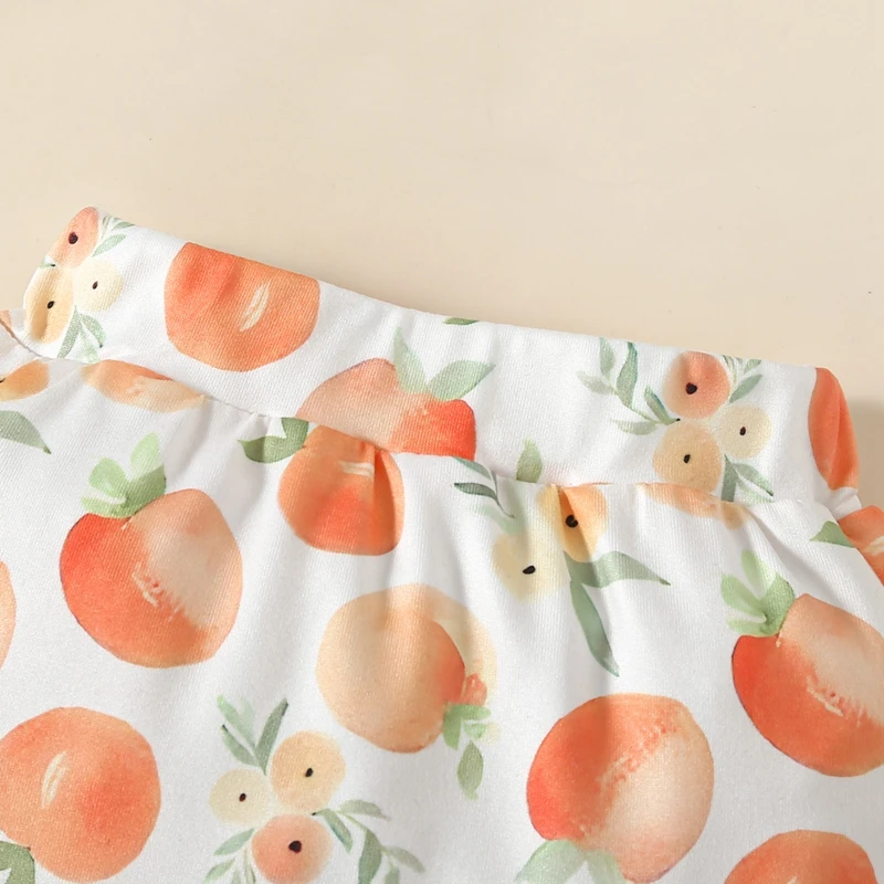 

Newborn Infant Baby Girl Summer Clothes Ruffle Short Sleeve Just Peachy Romper Peach Bloomer Shorts Headband Cute Outfit 3Pcs