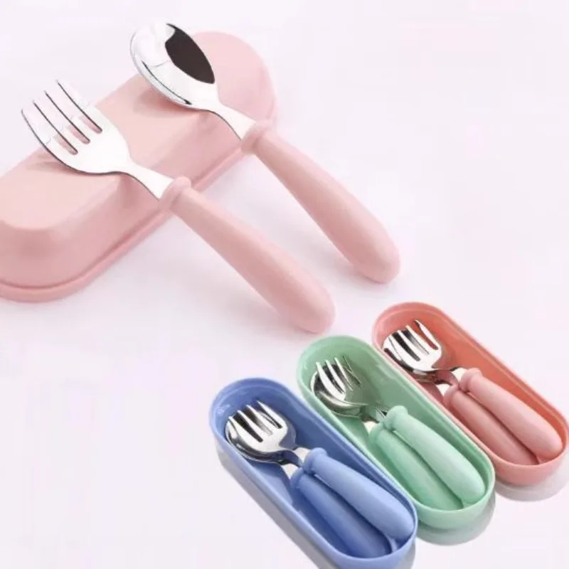 

3 шт., детская ложка, вилки, коробка, детские столовые приборы из нержавеющей стали, портативная посуда для кормления детей, детские ложки, набор детской посуды