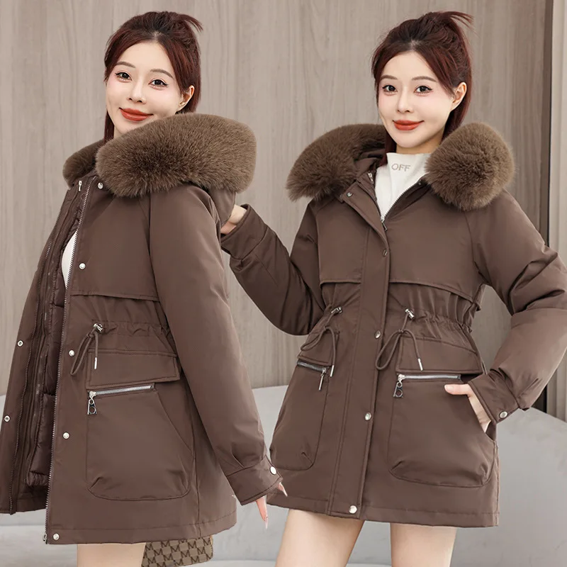PinkyIsBlack New Thick Women's Winter Parkas Jacket Down Cotton Casual Long Coat Removable Liner Warm Hooded Parkas Outwear