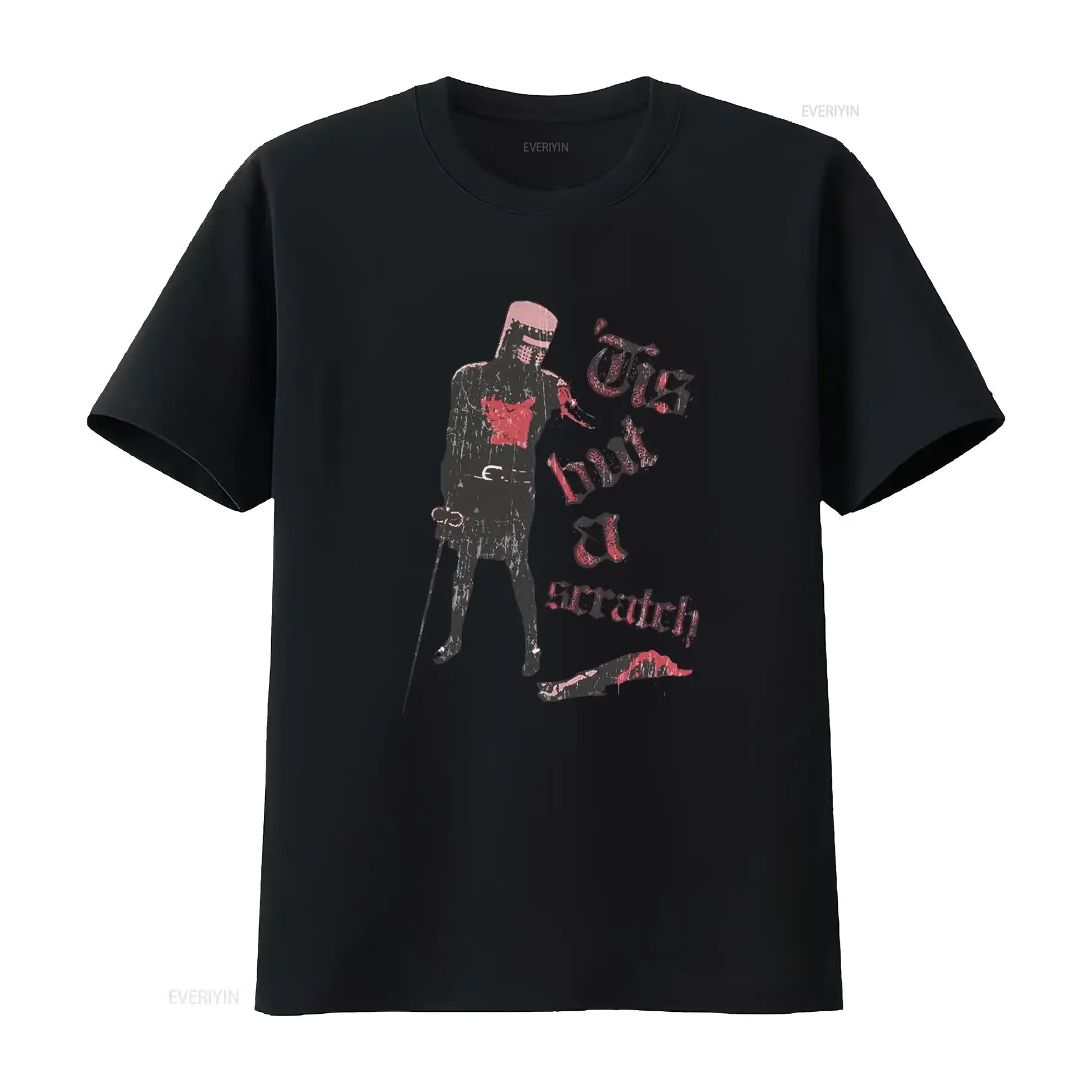 Tis But A Scratch Monty Python Holy Grail Black T Shirt with Knight Print Fun TV Design for Fans vintage Washed Versatile
