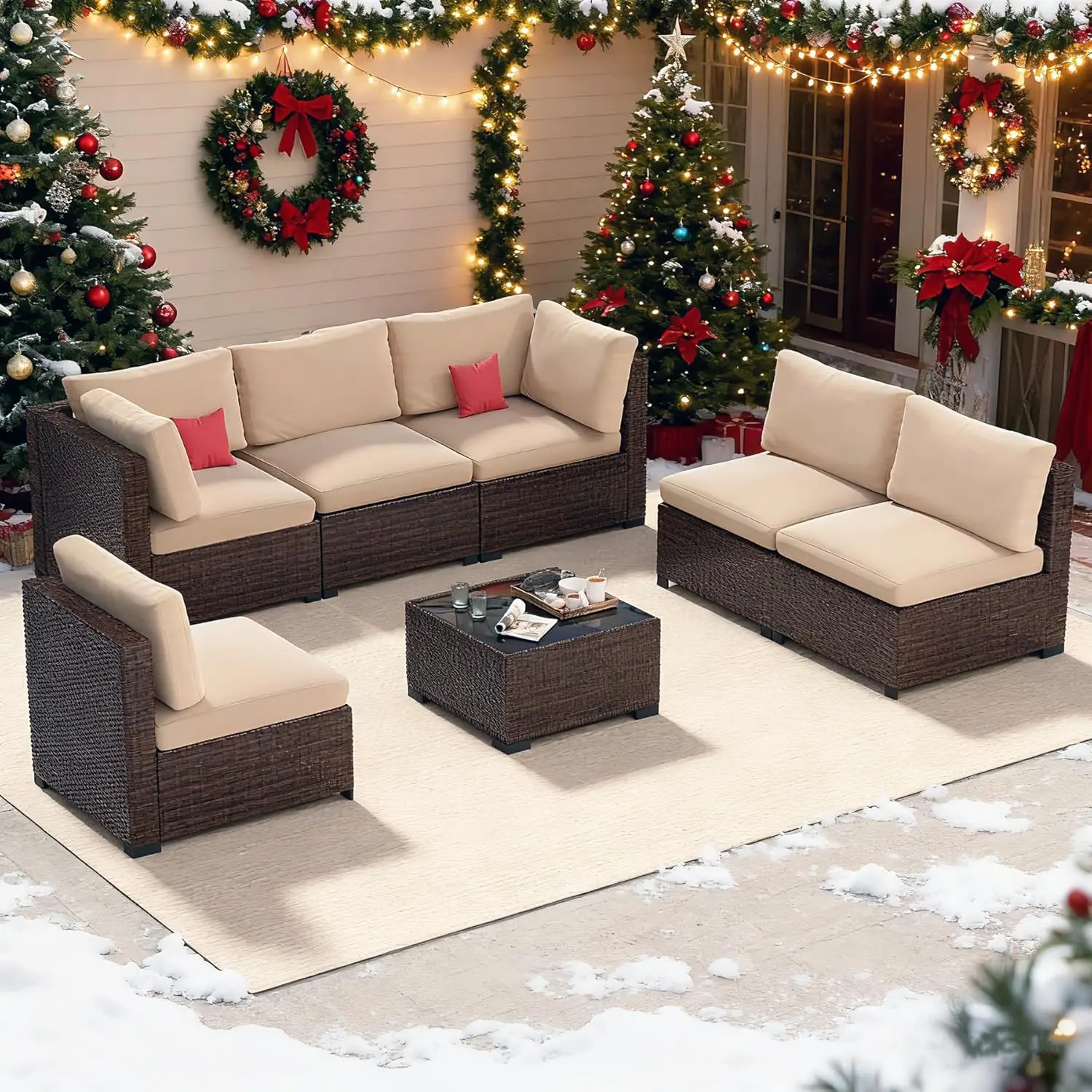 

Комплект садовой мебели из 7 предметов, плетеный вручную комплект мебели для патио, секционный диван для улицы, на заказ