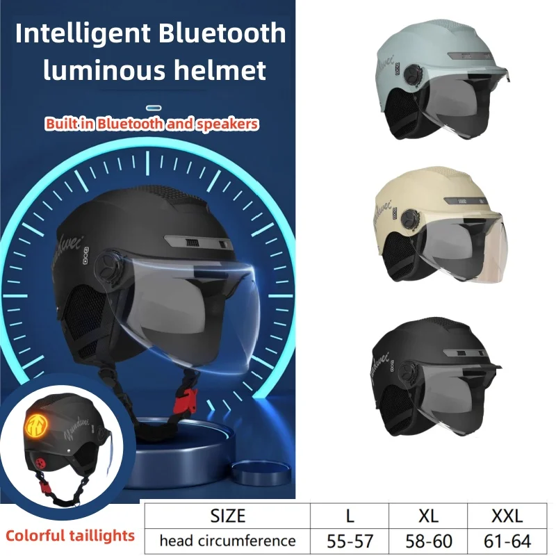 Summer Sunscreen Intelligent Bluetooth Helmet Electric Motorcycle Half Helmet Intelligent Safety Illuminated Tail Light