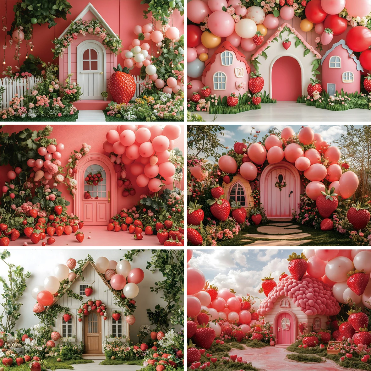 الفراولة الحلوة استحمام الطفل التصوير خلفية حديقة الأزهار المشهد بالون الوردي منزل الاطفال عيد ميلاد صورة خلفية الصورة
