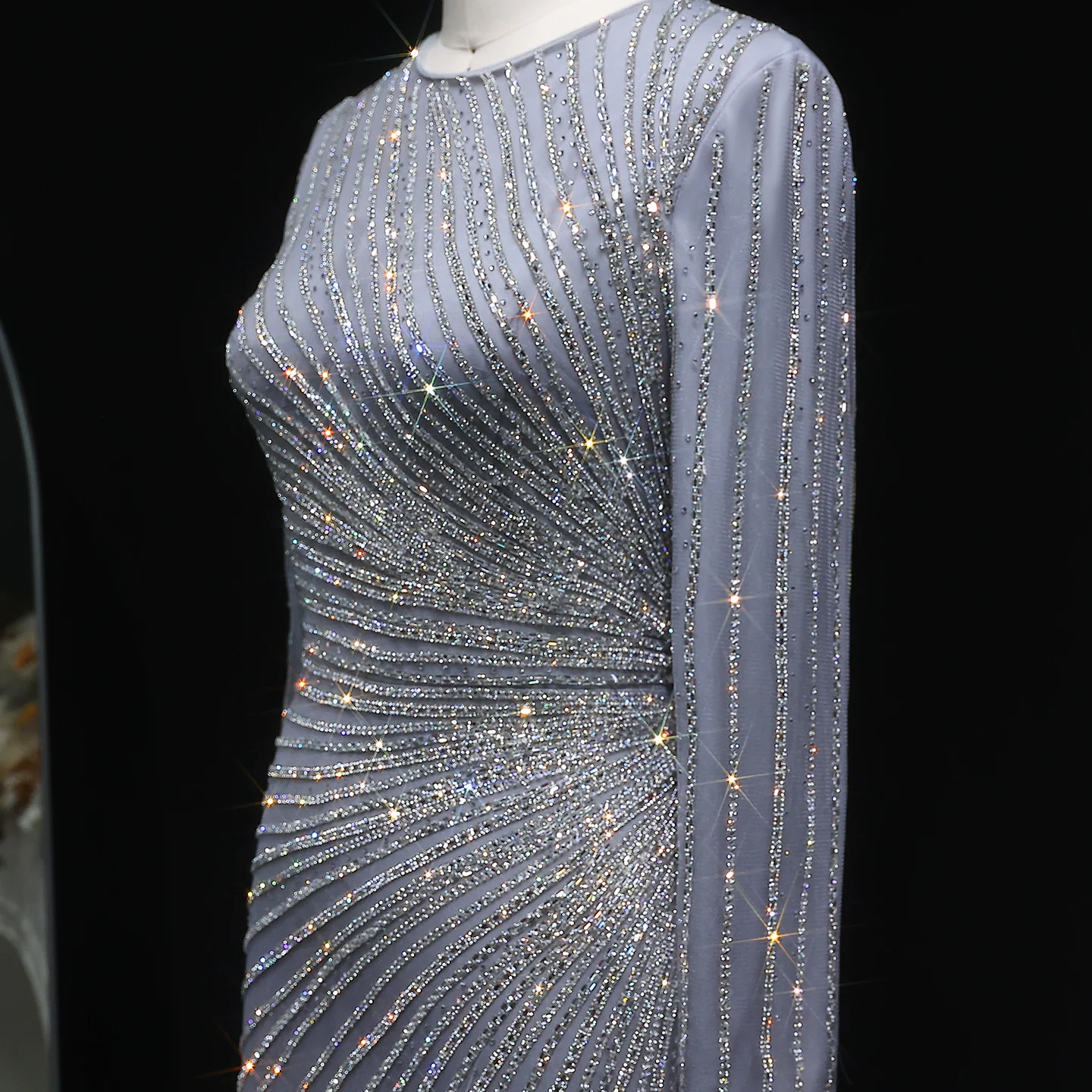 Sharon Said Luxuriöses Graublaues Meerjungfrauen-Abendkleid mit Seitenrock in Roségold für Damen, Hochzeitsfeierkleid 2026 SS113 Maßanfertigung – Detail 18