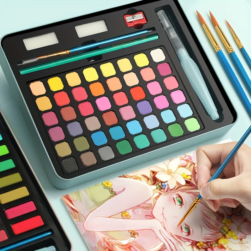 

Набор железных коробок, однотонные акварельные краски, художественная краска, ручная роспись, водная пудра, акварельная пудра, 1 комплект, 36-60 цветов