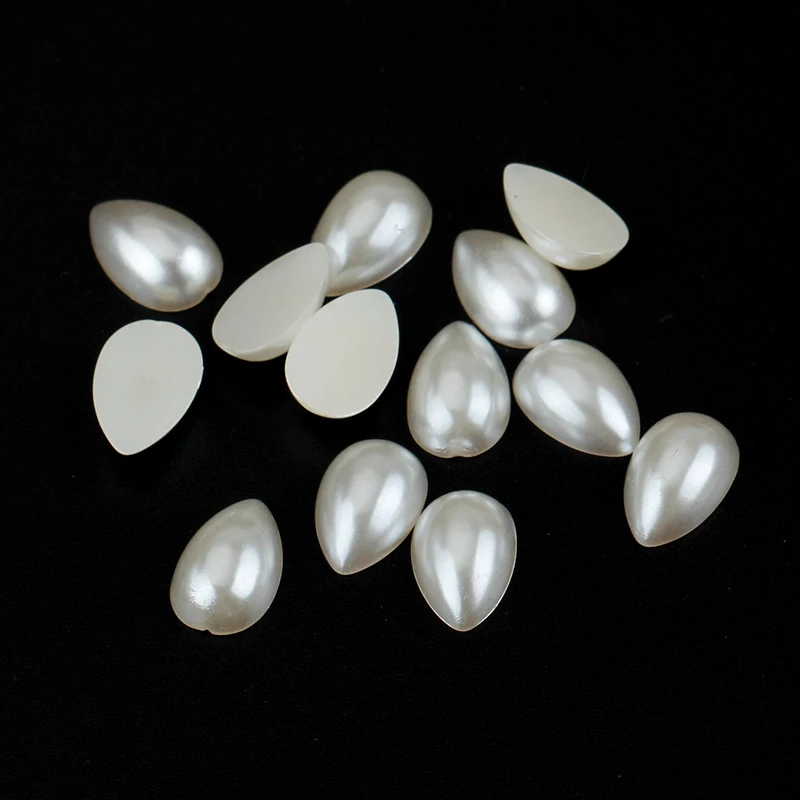 White/Ivory Color 10-500pcs ABS FlatBack Water Drop Pearl Beads For DIY Scrapbook Nail Art Jewelry Decoration