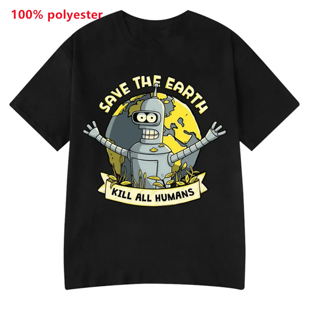 Funny Save The Planet Kill All Humans Robot Graphic Print T Shirt Men Fashion Summer Short Sleeve T-shirt Clothing