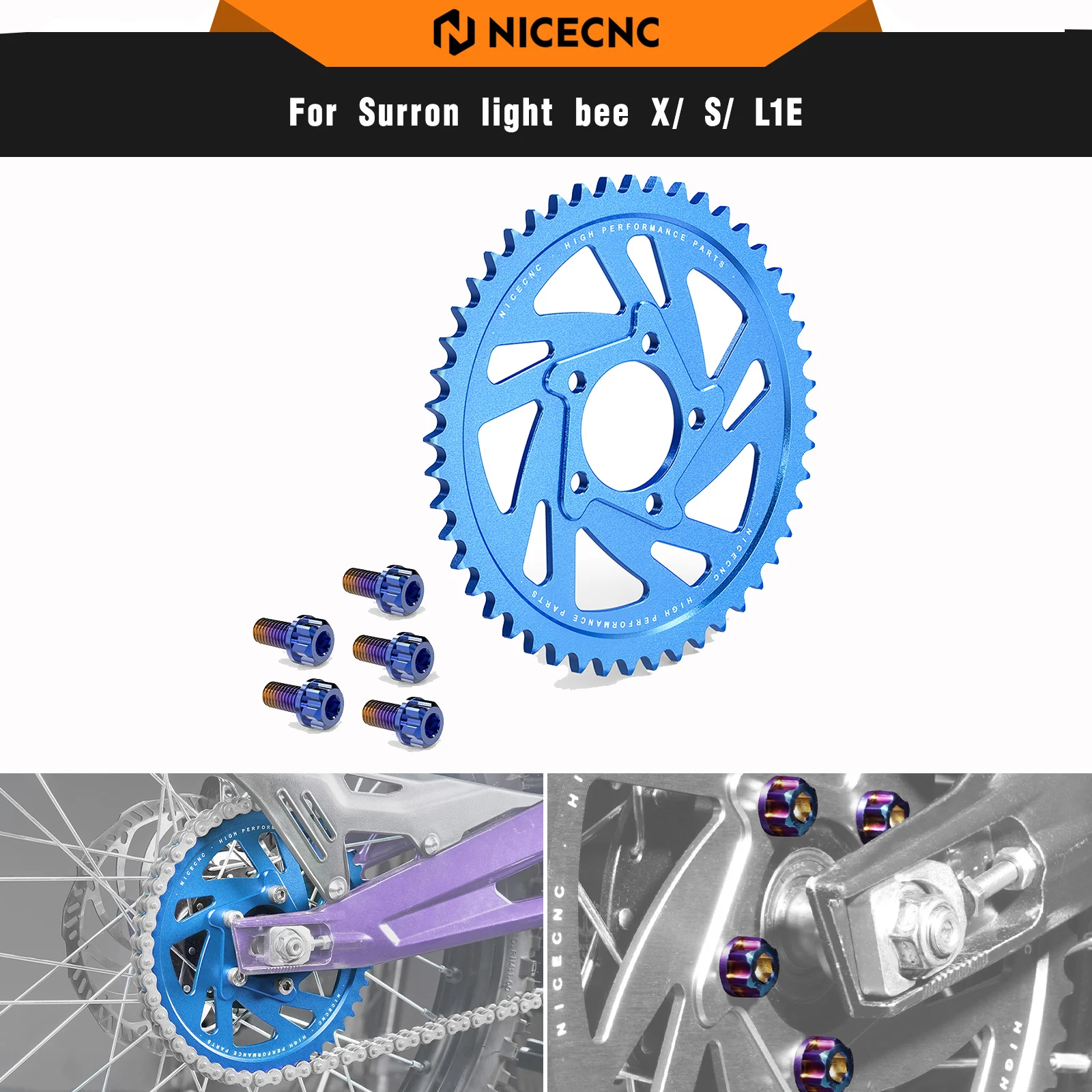 NICECNC 48T ضرس خلفي ومسامير ضرس خلفي لـ Surron light bee X light bee S L1E Segway X160 Segway X260 Sur-ron جزء الدراجة