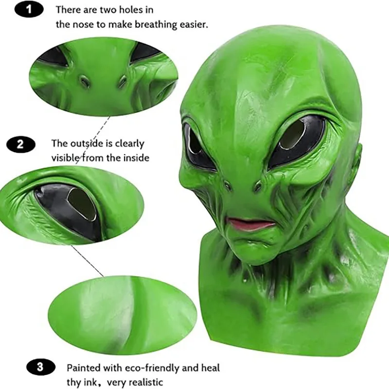 Grüne Alien-Maske Gruselige Halloween Realistische Alien-Gesichtsmasken Neuartige Monster-Maske Halloween-Kostüm Cosplay-Requisiten – Detail 2